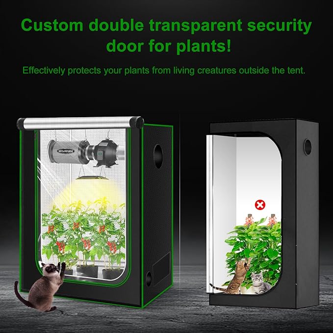 MELONFARM 32"x23"x63" Grow Tent, Double Transparent Viewing Door Indoor Grow Tent, Growing Tent with High Reflective Mylar & Floor Tray, Plant Tent for Indoor Hydroponics Growing