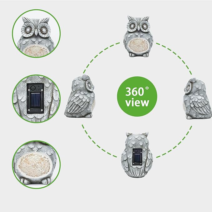 Solar Owl Garden Statues Outdoor Decor Resin Owl Figurine with Solar Light for Patio,Balcony,Yard,Lawn Ornament,Perfect Garden Gift