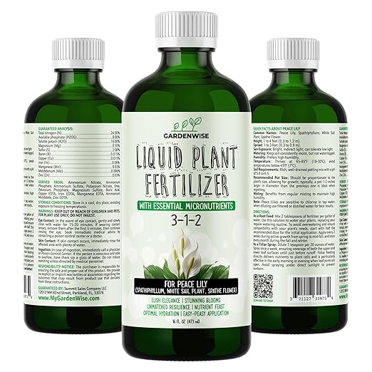 Peace Lily Fertilizer: 3-1-2 Liquid Fertilizer with Essential Micronutrients - The Ultimate Food for Spathiphyllum, Perfect for Indoor Plants (32 OZ)