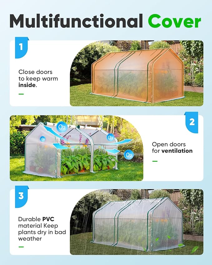 Quictent Portable Mini Cloche Greenhouse w/ Elevated Bottom, Roll-up Zippered Window Waterproof UV-Resistant Hot House for Indoor Outdoor Gaden, 71" x 36" x 36", White