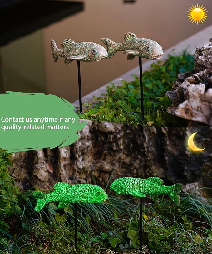 Outdoor Koi Fish Statues 2Pack: Garden Sculpture Ornaments Pond Decor for Yard Lawn Patio Porch Outside Decorative Gifts for Grandma Women Mom