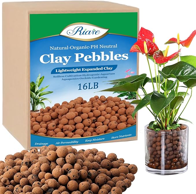 Riare 16 LBS Organic Expanded Clay Pebbles for Plants- 4mm-16mm Natural Leca Balls Lightweight Hydroponic Clay Pebbles Aggregate for Indoor Plants, Hydroponic Growing, Plants Drainage, Aquaponics