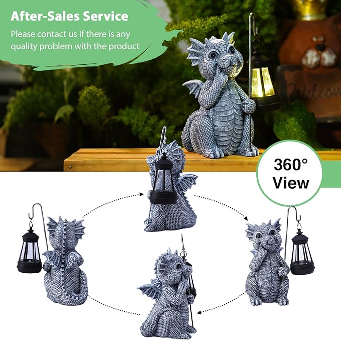 Goodeco Dragon Garden Statue Outdoor with Solar Lantern - Resin Dragon Decor for Garden, Patio, and Yard - 8.3 inches Dragon Gifts & Decorations (Dragon)