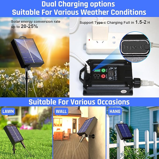 New Upgraded Solar Garden Lights, 6 Pack 48 LED Solar Firefly Lights Outdoor Waterproof, Solar & USB Charging, 8 Modes Swaying Light for Yard Pathway Patio Landscape Outdoor Decoration Lights