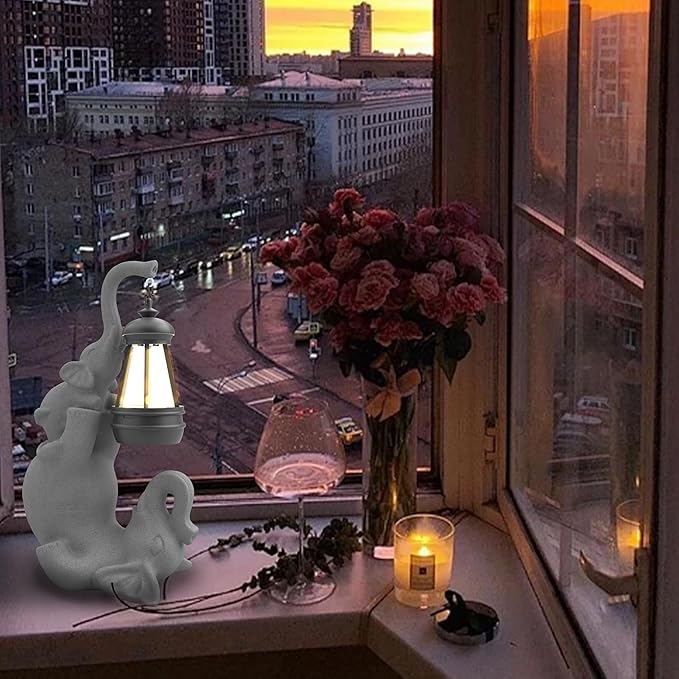 Solar Garden Statue 10 Inch Elephant Decor for Outside Yard Decoration Outdoor Unique Housewarming Gardening Birthday Gifts for Women Grandma