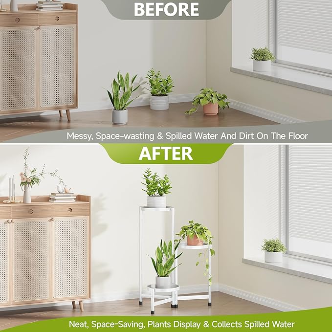 3 Tier Metal Plant Stand Indoor, Rotatable Corner Plant Shelf Outdoor, Tiered Flower Pot Display Stand, Multiple Plants Holder for Patio Living Room Balcony Garden Home Decor - White