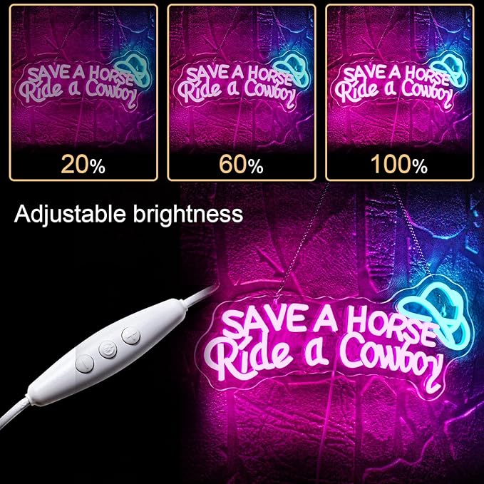 WLHOPE Save A Horse Ride A Cowboy Neon Sign Adjustable Brightness Led Sign,Neon Signs for Wall Decor,Connectivity Via USB Licked Neon Light for Bedroom Home Bar Club Hotel Party Decor