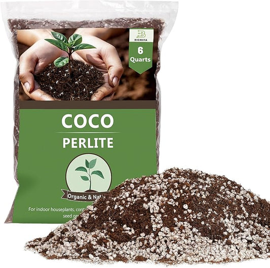 Coco Coir Perlite Mix - Retain Moisture, Improve Drainage & Aeration - Coco Peat Perlite Potting Mix, Loose Organic Potting Soil for Indoor Plants, 6 Quarts