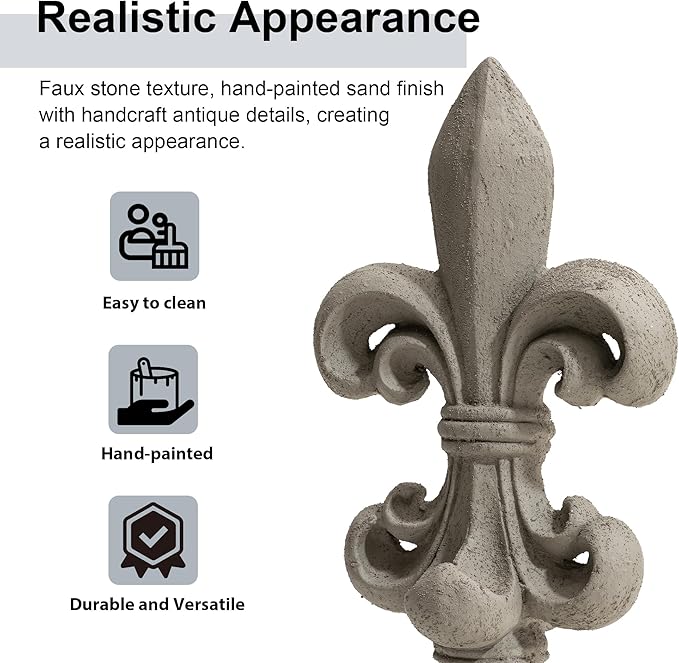 Glitzhome Fleur De Lis Garden Statue MGO Outdoor Decration, 21.25" H, Concrete Grey
