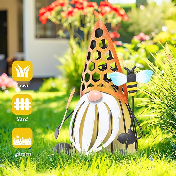 MUMTOP Solar Lights Outdoor Decorative Funny Gnome Waterproof Solar Powered LED Lights Metal Yard Art Decorations for Patio Garden Outside Lawn Backyard Balcony Decor