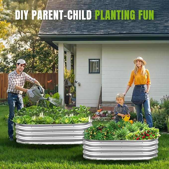 Sponvatt Raised Garden Bed - Outdoor Galvanized Raised Garden Bed Planter Boxes, Large Oval Metal for Gardening Planter Box Kit,Suitable for Vegetables,Herbs (Silver, 6x3x1 Ft)