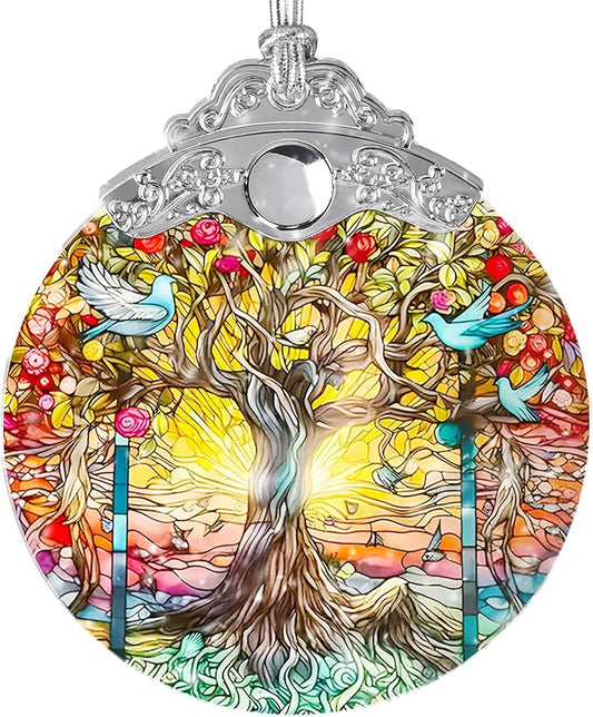 Tree of Life Suncatcher, Jocidea Stained Glass Hanging Decor, Tree of Life Christmas Ornament, Scene Decor, Room Decor, Home Decor, Holiday Party Decor, Christmas Decor