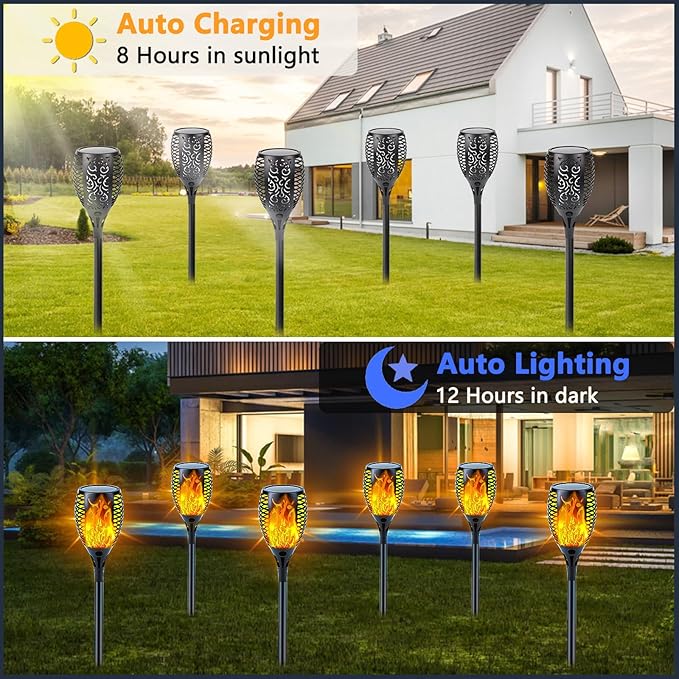 Upgraded Larger Solar Lights Outdoor, 6 Pack Flickering Flame Solar Torch Lights with Super Larger Size for Garden Decor, Waterproof Solar Garden Light, Solar Powered Outdoor Lights for Yard Pathway