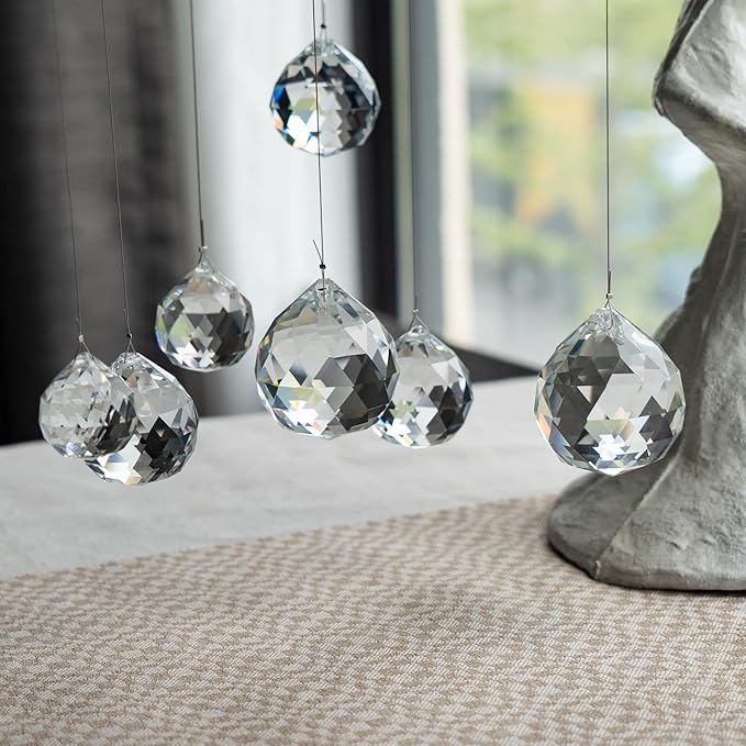 Crystalsuncatcher Clear Glass Crystal Ball,12PCS 30mm Prism Feng Shui Lamp Hanging Drop Chandelier Pendants Suncatchers for Home Decor Party