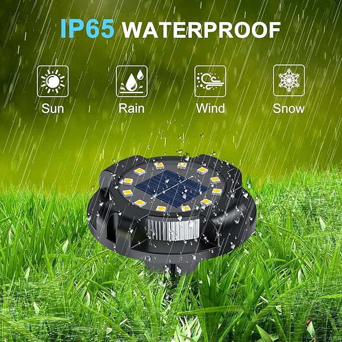 Solar Pathway Lights Outdoor 12 Packs, Bright White 16 LEDs Solar Ground Lights Walkway Lights with Side Light, Waterproof Solar Deck Light for Yard Walkway Garden Poolside Driveway Decorations
