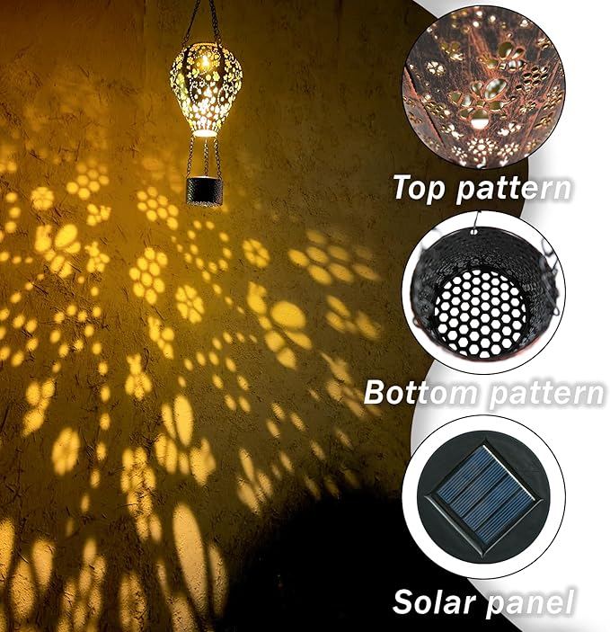 Bee Decor Hot Air Balloon Solar Lantern – Outdoor Decorative Hanging Light for Garden Yard Patio Porch Lawn and Pathway – Unique Housewarming, Birthday Gift for Women Mom Grandma
