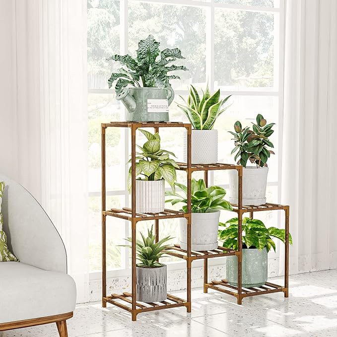 Plant Stand Indoor Outdoor Wood Plant Shelf for Multiple Plants Corner Plant Rack Window Flower Stand for Garden Patio