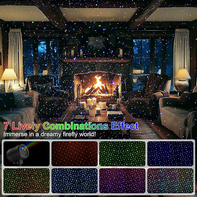 Laser Christmas Projector Lights Outdoor,3 Colors Laser Projection Light with Remote Moving Firefly Light Show,Waterproof Holiday Projector for Garden Patio Camping Party Decoration & Gift