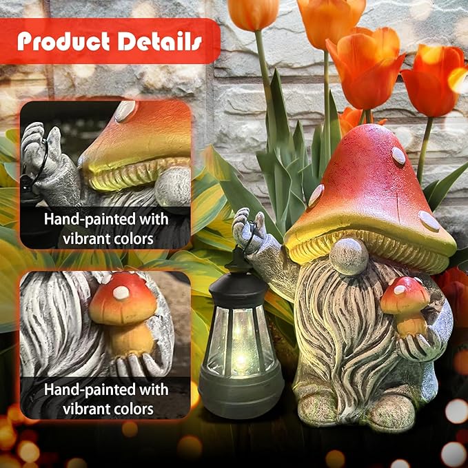 Mushroom Gnome Garden Decor Outdoor Statues, Cute Solar Lights Lawn, Balcony, Yard Decorations, Outdoor Garden Decorations for Patio Mom Gift