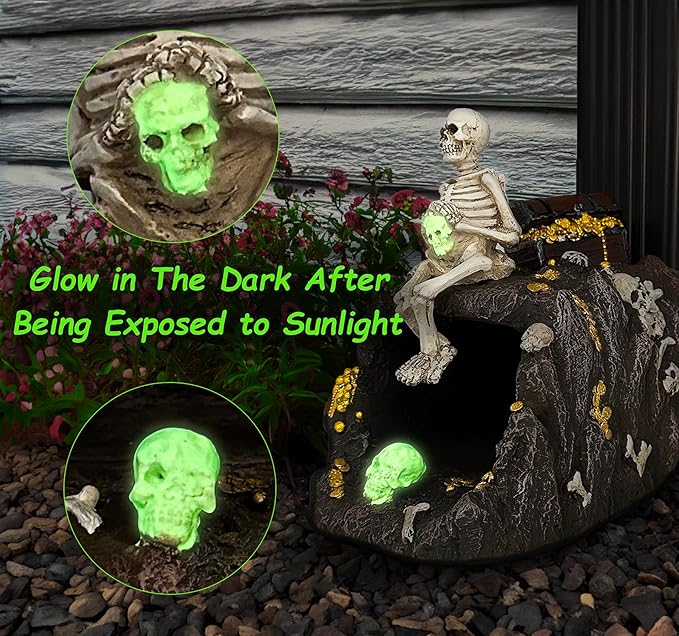 Luminous Skeleton Sculpture Gutter Downspout Extender,Garden Statue Ornament,Decor Downspout Diverter,Perfect Rain Diverter for 3"x4" Downspouts, Eco-Friendly Resin,Perfect Outdoor Decor Gift