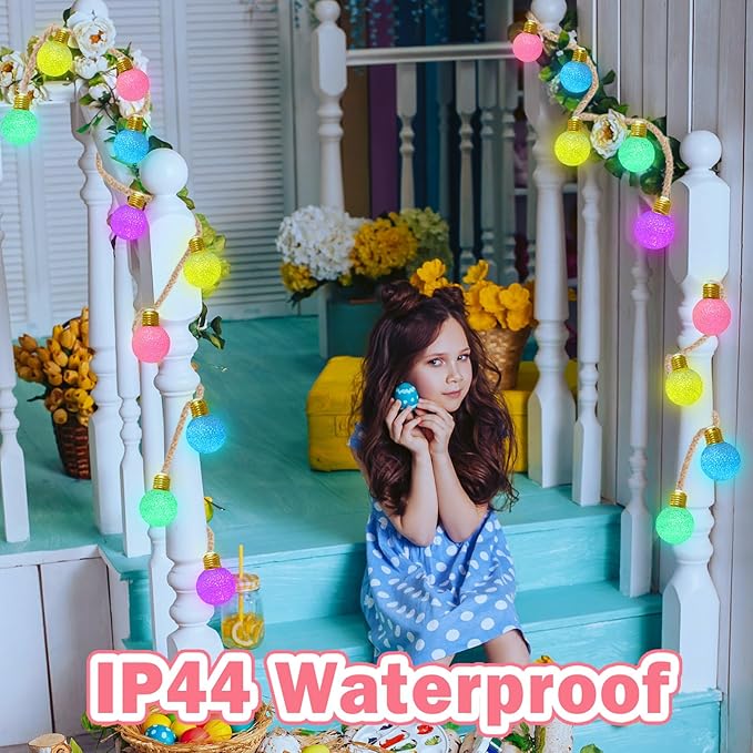 Toodour Easter Pastel Lights, 26Ft 16 LED Indoor String Lights with 8 Modes, Vintage Rope Hemp Globe String Lights for Home, Holiday, Indoor Outdoor Easter Decor