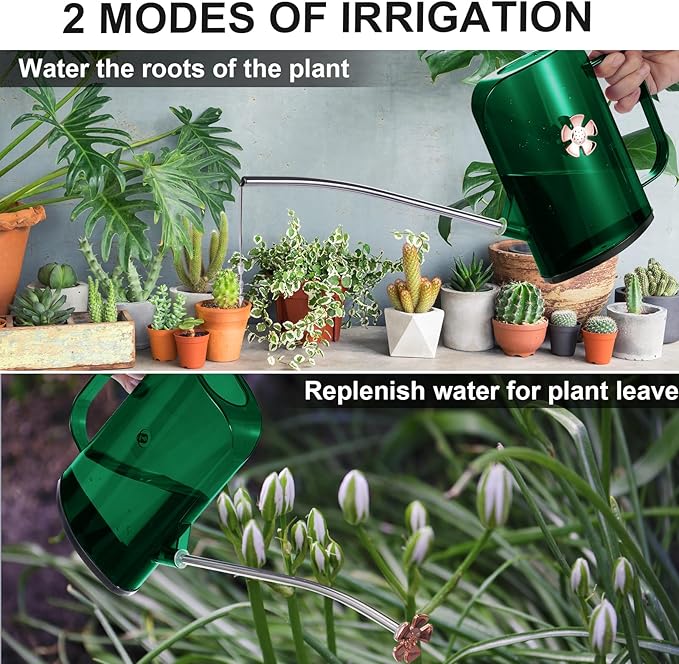 Watering Can Indoor for House Plants Small Watering cans with Long Spout Flower Model Sprinkler Head 1.2L (Green, 1.2L)