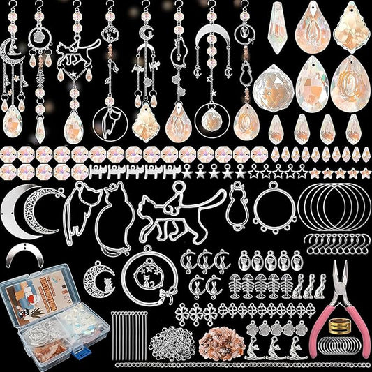WASTROYAL 450 pcs DIY Sun Catcher Kit for Adult Crystal Suncatcher Rainbow Maker Crafts for Adults Sun Catchers Indoor Window Suncatcher Beads DIY Crystal Suncatcher Kit (Cat)