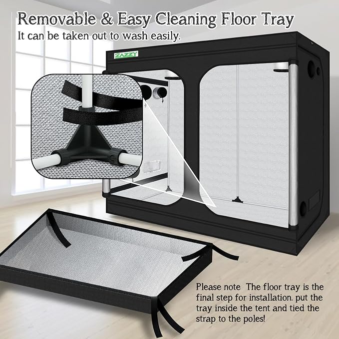zazzy Grow Tent, 120"x60"x78" Hydroponic Mylar Grow Tent Reflective Garden Growing Dark Room with Observation Window, Removable Floor Tray and Tool Bag for Indoor Plant Growing 10x5