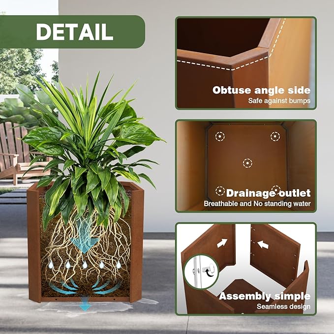 Corten Steel Planter Box-20"x20"x20"-Large Square Planter Matel -Outdoor Indoor- Heavy Duty Rustic Tall Planter Flower Pot Commercial Residential for Patio Porch Deck Home Backyard