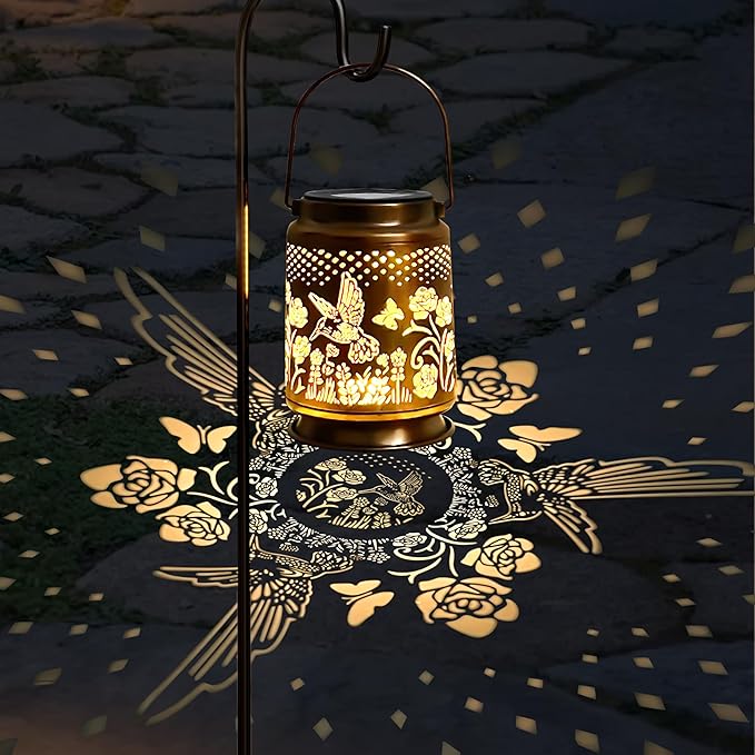 KY&BOSAM Solar Lanterns Outdoor Waterproof Rose Hummingbird Garden Decor Birthday Gift for Women Mom Grandma Hangings Solar Lights Metal Diwali Decoration Outside Lantern for Yard Patio Backyard Porch