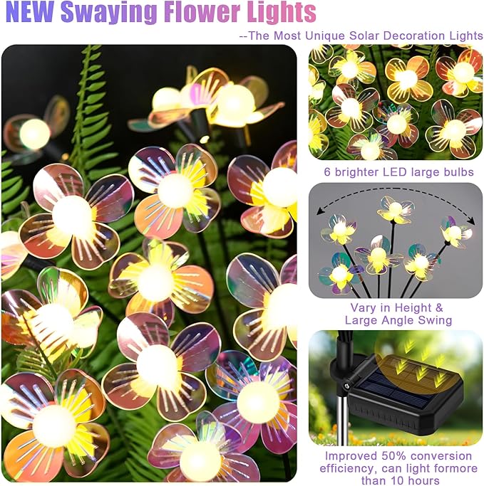 Solar Garden Lights Outdoor,New Upgraded Solar Firefly Lights Waterproof,Sway by Wind,Perfect Gardening Gifts for Women, Holiday Decoration
