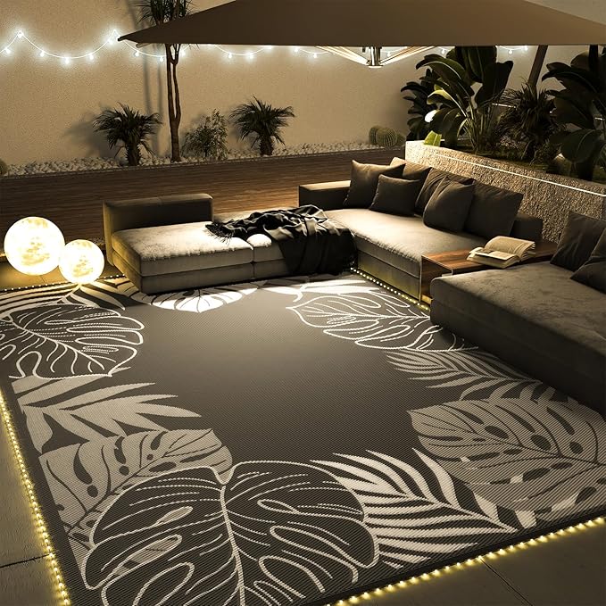 COCOER Tropical Outdoor Rug 6x9 LED Reversible-Waterproof Patio Rug-Quick Dry Outdoor Carpet-Outdoor Area Rugs Indoor Outdoor Rugs-Outside Rug Patio Decor for Porch Deck Balcony Backyard