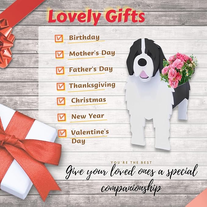 Newfoundland Dog Planter Plant Pots,Cute Garden Dog Flower Planter,Dog Planters Birthday Gifts for Women,Office,Indoor/Outdoor Decor（9.45 * 6.77 * 13.99in）