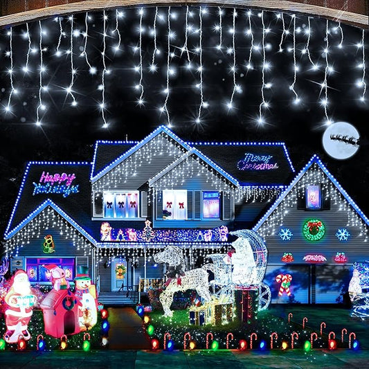 Hezbjiti Christmas Lights Decorations Outdoor, 1600LED 164FT Ice Fairy Lights 8 Modes 320 Drops Fairy String Lights for Christmas Decor Eaves Party Yard Garden