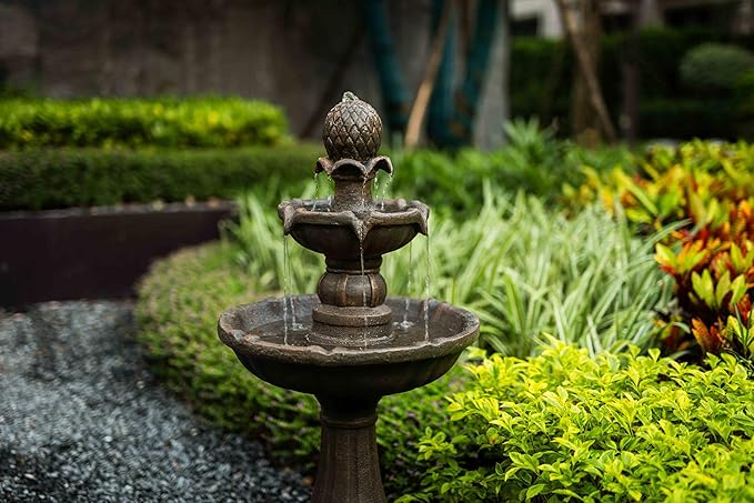 Outdoor Water Fountain –42.2 in. Tall Large Floor-Standing Bird Bath for Outside,3 Tier Elegant Waterfall Feature for Garden, Yard, Patio, Home Decor (Bronze Color)
