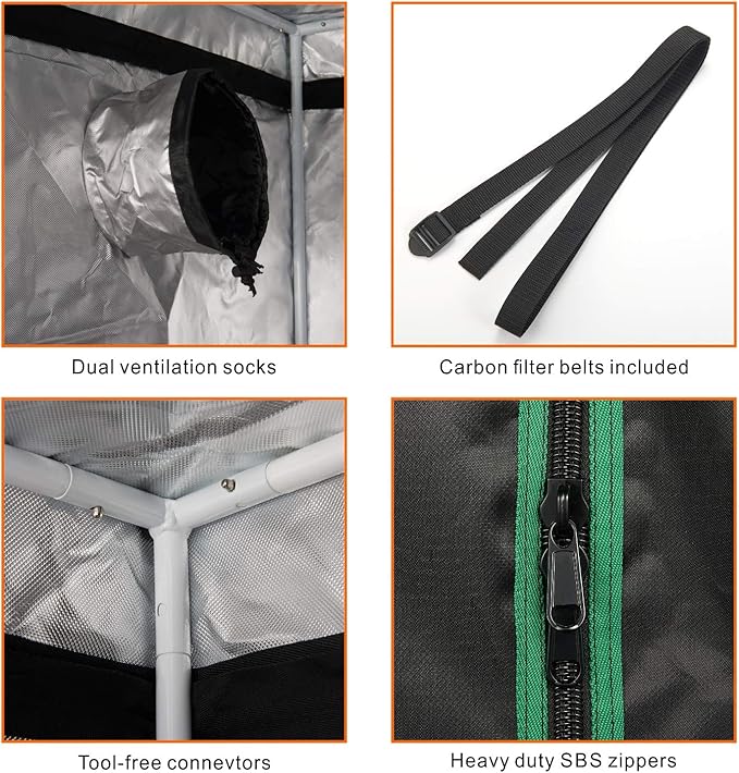 MELONFARM 5x5 Grow Tent, 60"x60"x80'' High Reflective 600D Diamond Mylar Canvas with Observation Window and Floor Tray for Hydroponic Indoor Plant Growing