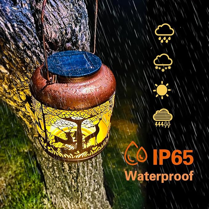 Deer Solar Lanterns Outdoor Waterproof Hanging Solar Lights Deer Gifts for Women Men Metal Decorative LED Lanterns for Yard, Patio, Lawn, Tabletop, Pathway, Landscape, Garden Decor