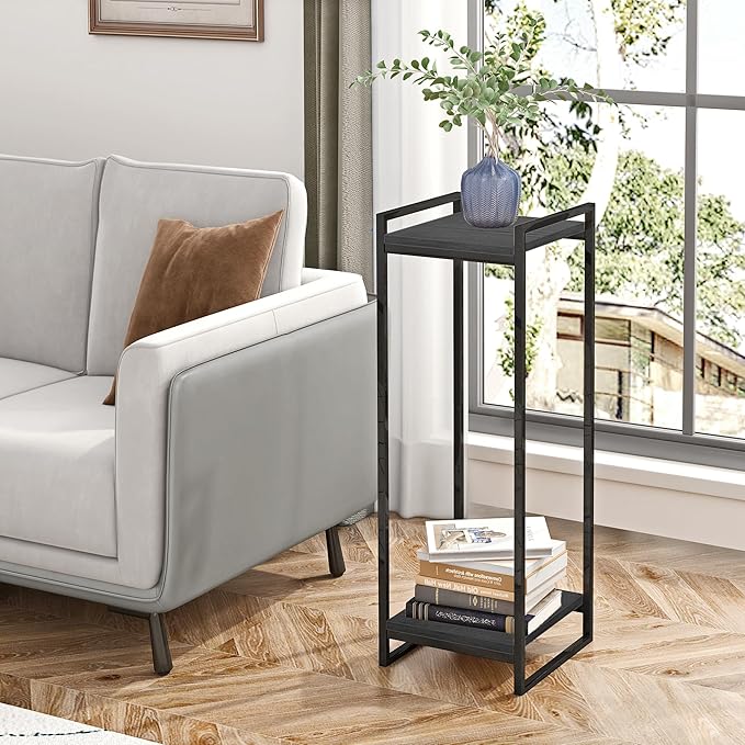 34" Tall Plant Stand Indoor, 2-Tier Modern Plant Shelf Corner Flower Pot Holder Organizer for Living Room Balcony Garden, Black
