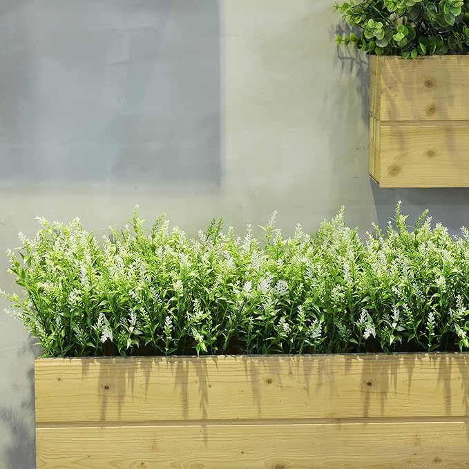 12 Bundles Artificial Lavender UV Resistant Plants Outdoor Faux Flowers Shrubs for Floral Arrangement, Table Centerpiece, Home Garden Decor (White)