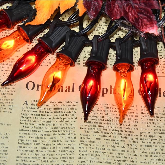 27.78 FT Halloween Ligths, C7 Clear Orange and Purple Flickering Flame String Lights Outdoor, E12 Screw Base, Flame String Lights for Halloween Indoor Outdoor Roofline Garden Patio Party Decorations