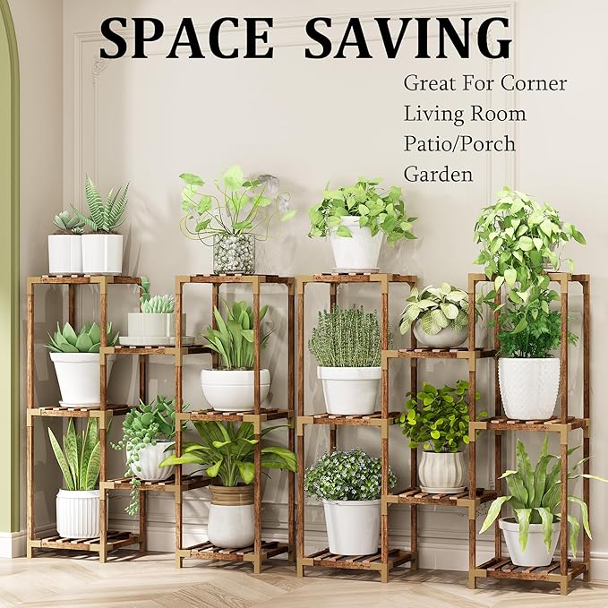 HOMKIRT Plant Stand Indoor, Doulbe 8 Tier Shelf for Multiple Plants Pots Rack Ladder Table For Corner, Patio, Porch, Garden