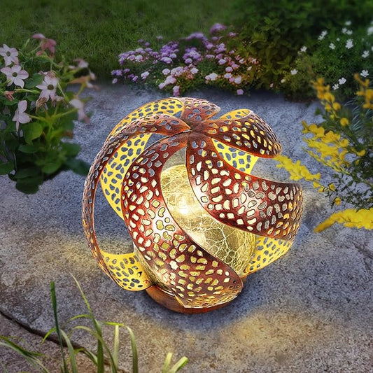 Solar Lights Outdoor - Ramadan Solar Lights for Outside Garden Decor, Hollow Solar Lights with Glass Globe, Solar Lantern Gardening Gifts for Women, Mom, Pathway, Balcony, Tabletop Decoration