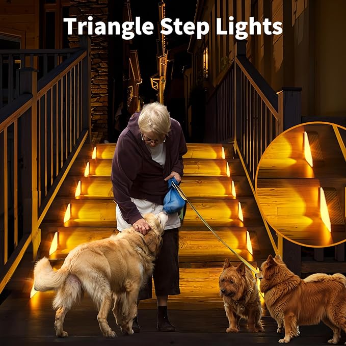 KINKAI Solar Stair Lights for Outside, 14 Pack Outdoor Step Light Waterproof LED Triangle Deck Lighting for Garden, Patio, Yard, Front Door, Porch Decor (Warm Light)