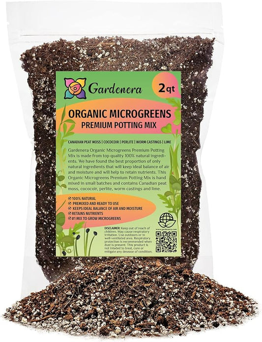 Hand-Blended Organic Microgreens Premium Potting Mix, Enriched with Canadian Peat Moss, Cococoir, Perlite, Worm Castings, and Lime - 2 Quart