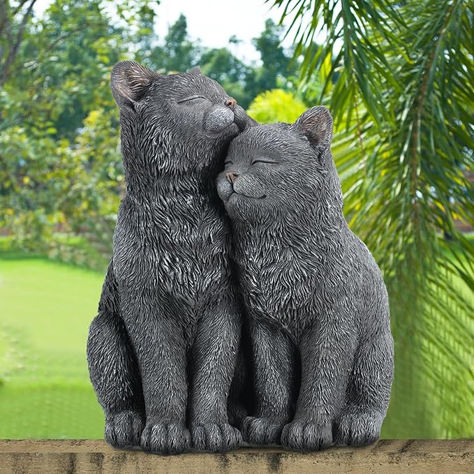Wenqik Black Cat Statue for Garden Couple Kitten Figurines Decor Resin Cat Sculpture Decorative Garden Statues for Outside Patio Yard Farmhouse Gifts for Animal Lovers Mom 8.66 x 5.7 x 10.62 Inch