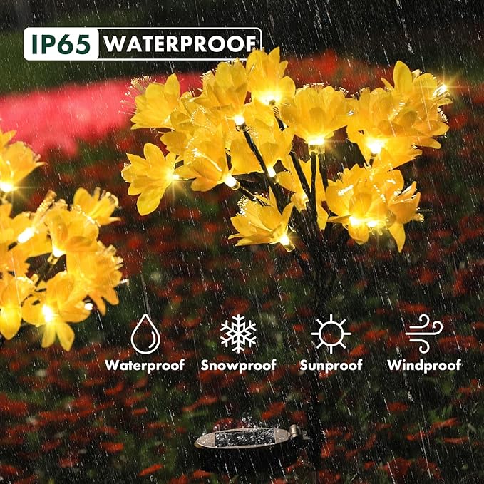 MAGGIFT Solar Lights Outdoor Garden Decorative Flowers, Waterproof Solar Garden Lights with 20 Yellow Lily Flowers,LED Solar Powered Landscape Lights for Yard Garden Patio (Yellow, 4Pack)