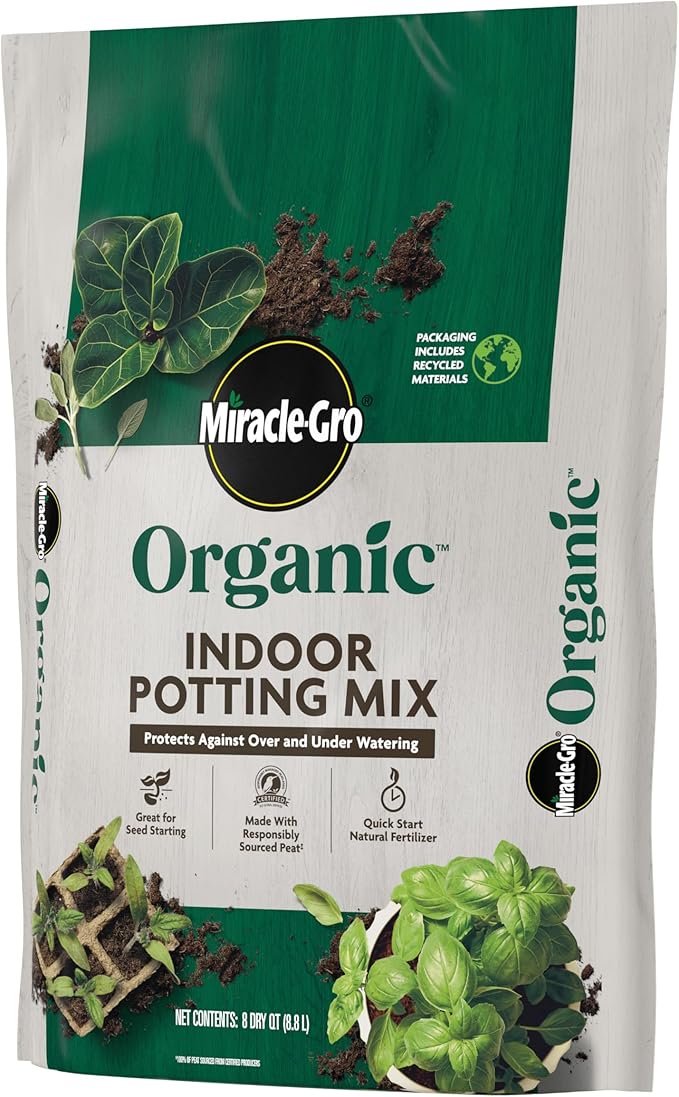Miracle-Gro Organic Indoor Potting Mix, Protects Against Over and Under Watering, for Indoor Container Plants, Houseplants and Starter Plants, OMRI Listed, 8 qt.