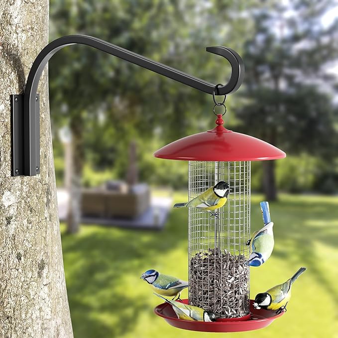 12 Inch 4 Pack Plant Hangers for Indoor/Outdoor Wall Mount - Heavy Duty Hanging Plant Holder & Bird Feeder Hooks, Decorative Black Metal Wall Hangers for Plants, Flower Baskets