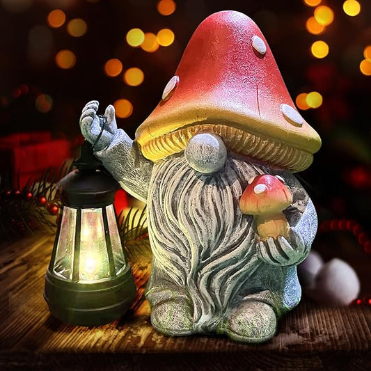 Mushroom Gnome Garden Decor Outdoor Statues, Cute Solar Lights Lawn, Balcony, Yard Decorations, Outdoor Garden Decorations for Patio Mom Gift