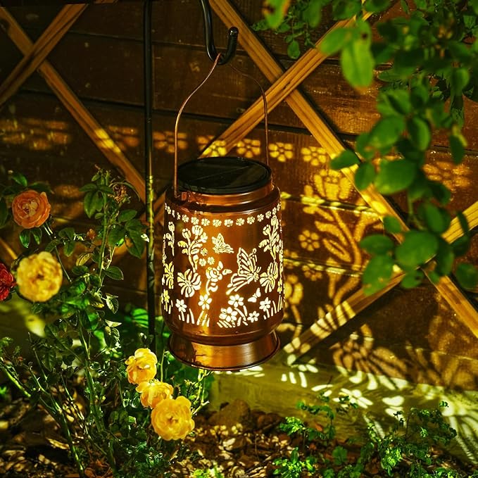 Large Solar Lanterns Outdoor Waterproof Butterfly Birthday Gifts for Women Men, Metal Hanging Solar Lantern Lamp for Yard, Lawn, Patio, Backyard, Garden Decor Outside